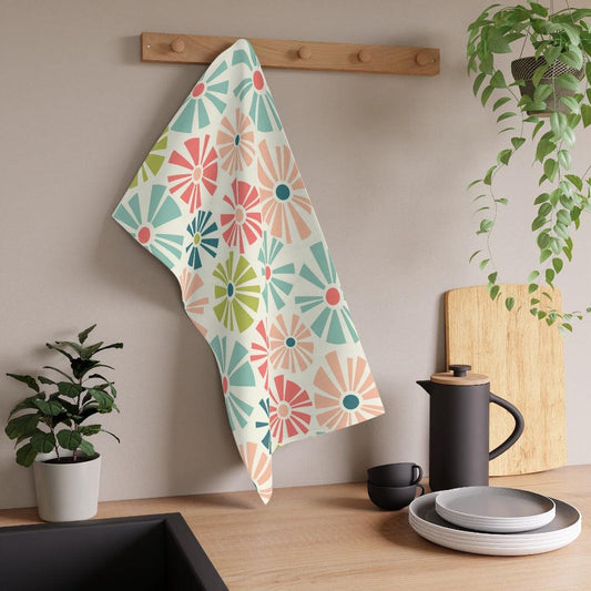 Retro Mid Mod Flowers Multicolor Cotton Kitchen Towel | lovevisionkarma.com