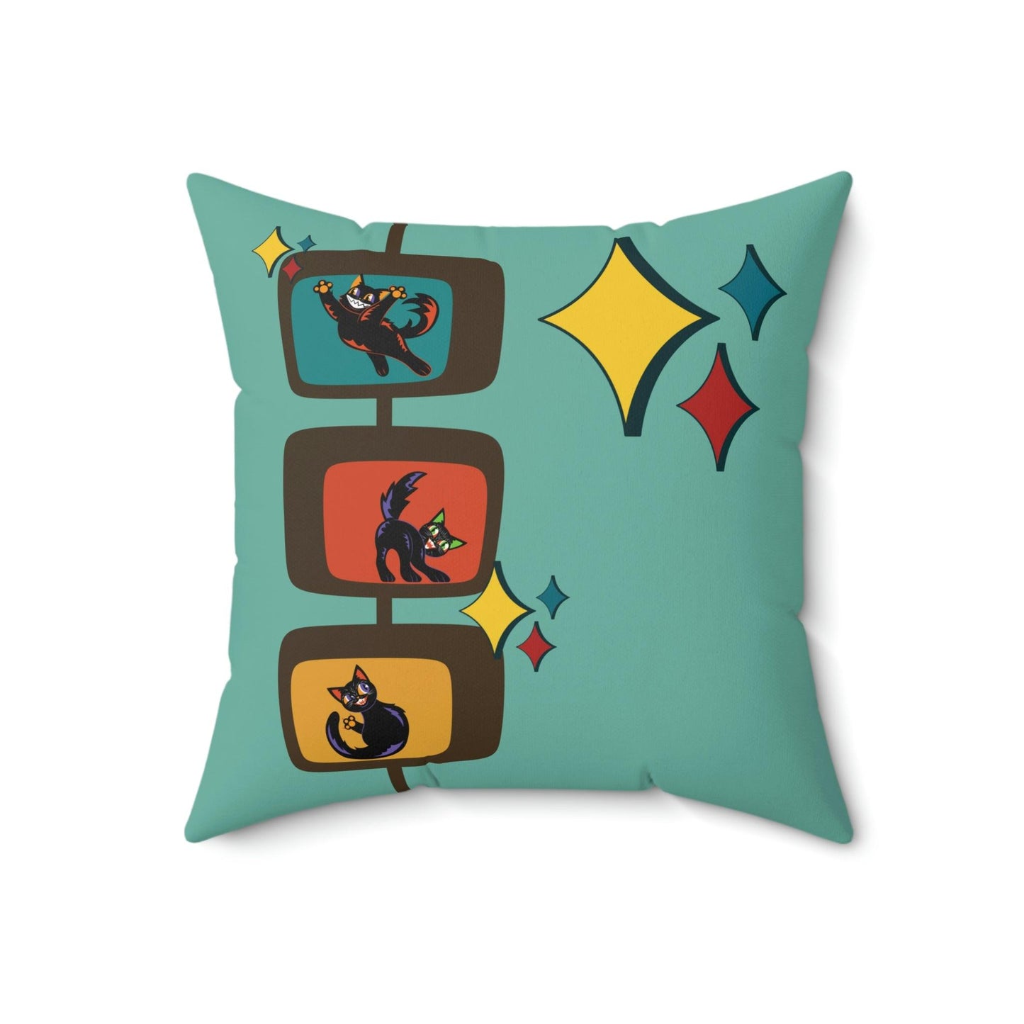 Retro Kitsch Atomic Kitties MCM Starburst Blue Pillow | lovevisionkarma.com