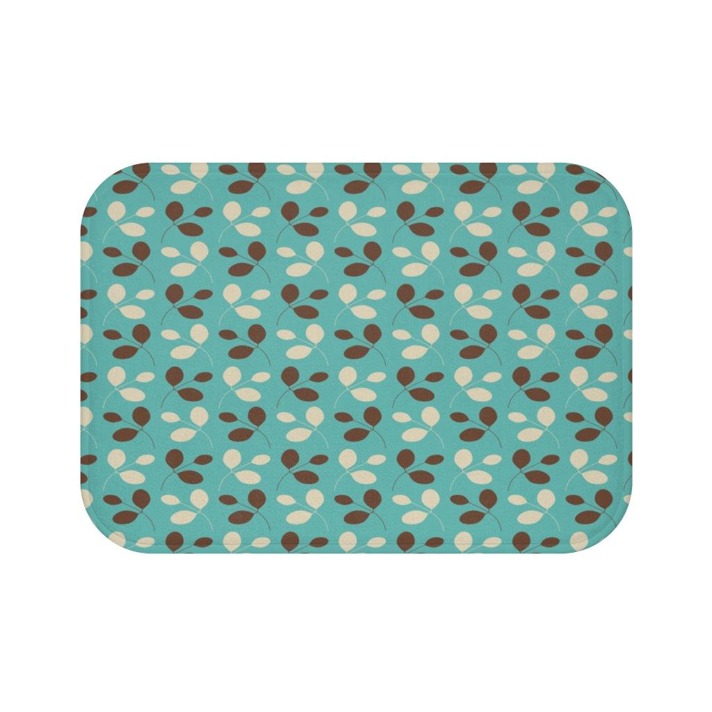 Retro 1950's Mid Century Leaves on Blue Bath Mat | lovevisionkarma.com