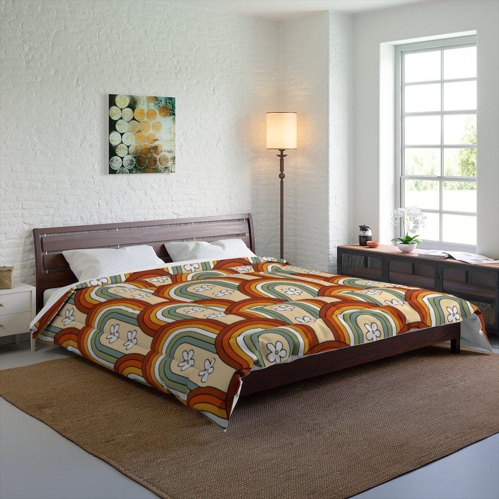 Boho Rainbows and Flowers Retro Multicolor Comforter | lovevisionkarma.com