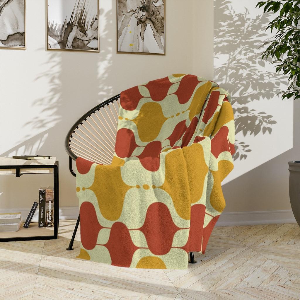 Retro Mid Century Geometric Onion Mustard & Orange Velveteen Minky Blanket | lovevisionkarma.com