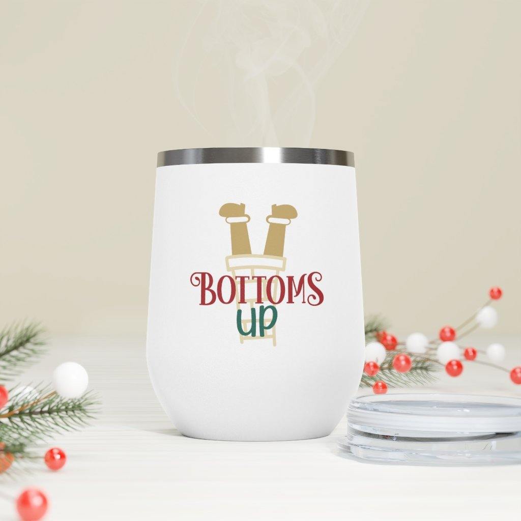 Funny Christmas Insulated Wine Tumbler 12oz "Bottoms Up" | lovevisionkarma.com