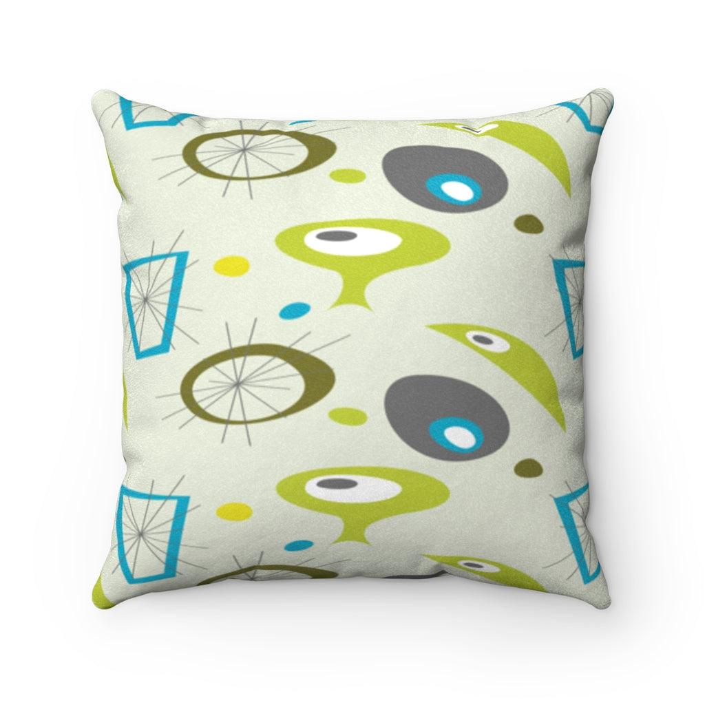 Retro 1950's Abstract Alien Mid Century Blue & Green Pillow | lovevisionkarma.com