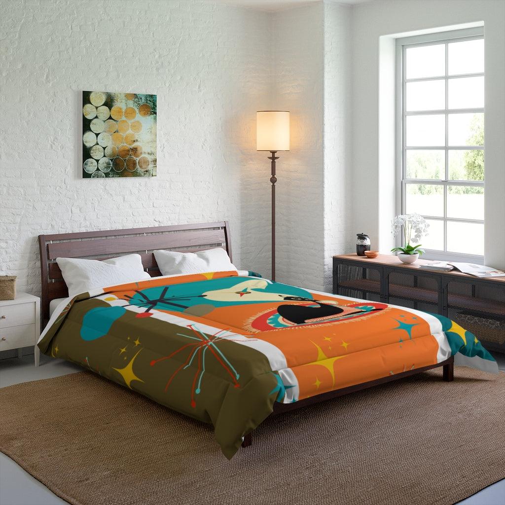 Retro Atomic Cat Starburst Multicolor MCM Comforter | lovevisionkarma.com