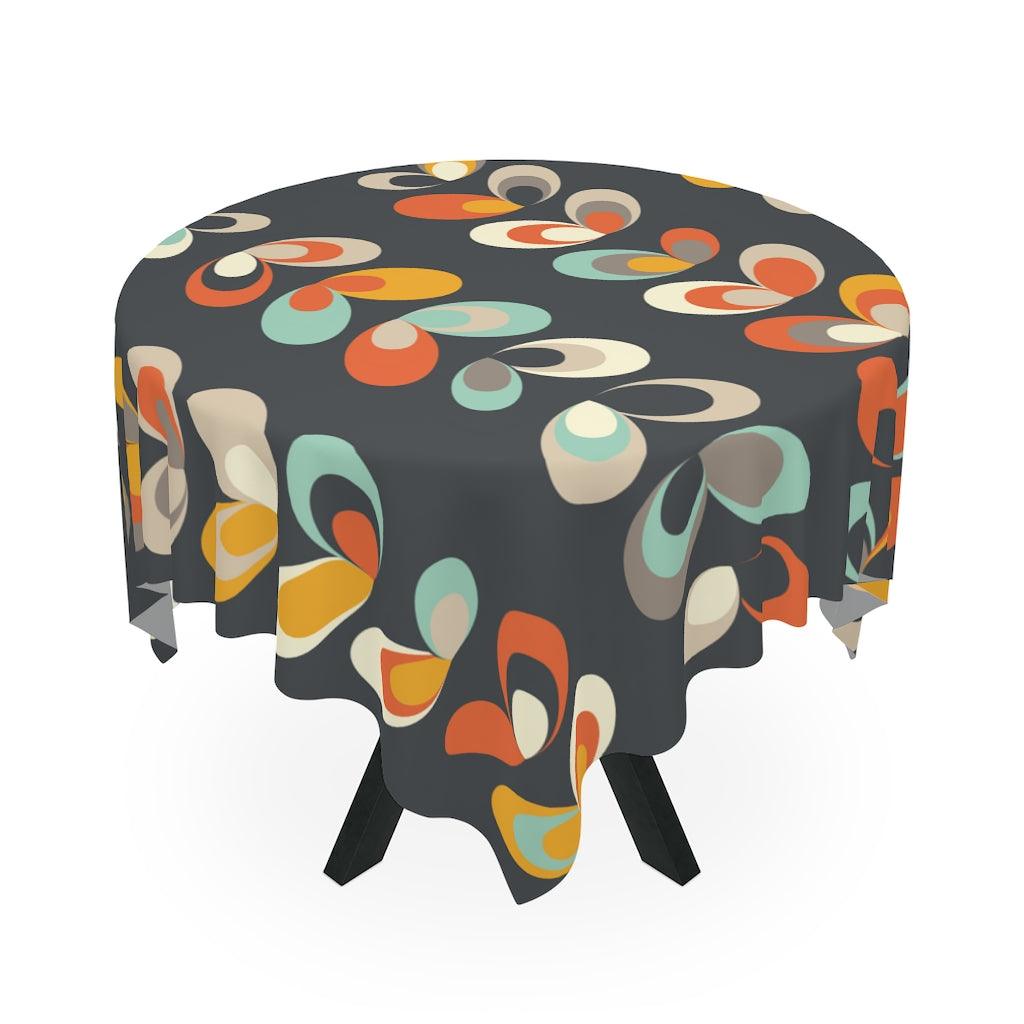 Retro MCM Scandinavian Danish Floral Leaves Dark Gray Tablecloth | lovevisionkarma.com