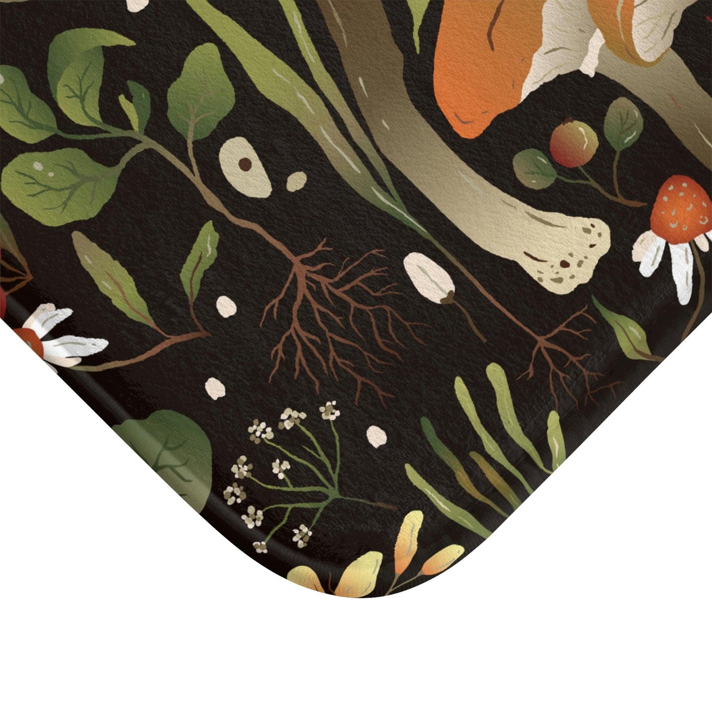 Mushroom and Snail Woodland Cottagecore Bath Mat | lovevisionkarma.com