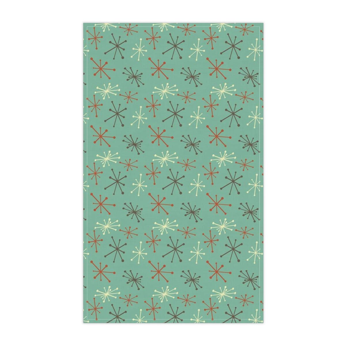 Retro 50s Atomic Burst MCM Teal Tea Towel | lovevisionkarma.com