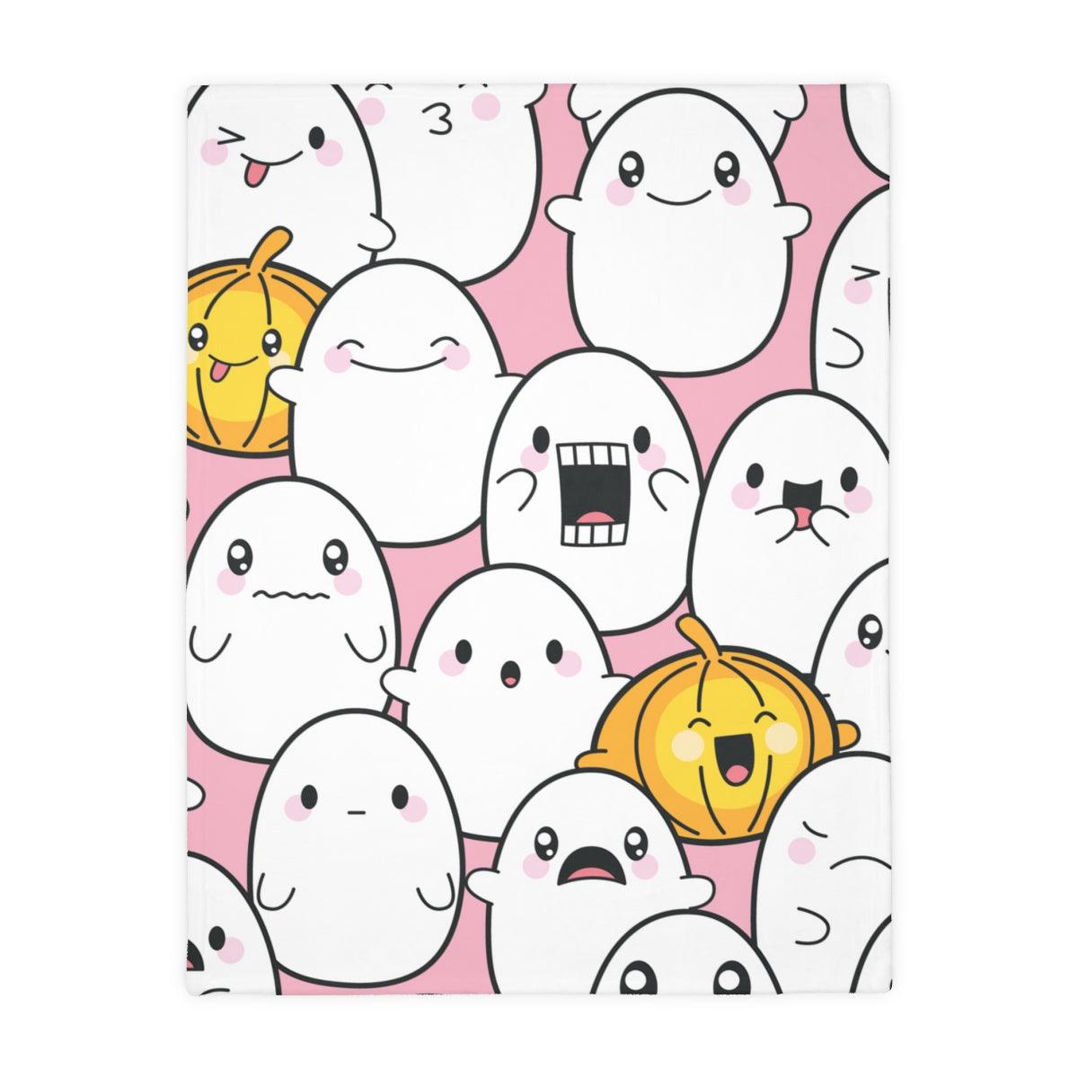 Kawaii Ghosts & Pumpkins Halloween Minky Blanket (Two-sided print) | lovevisionkarma.com