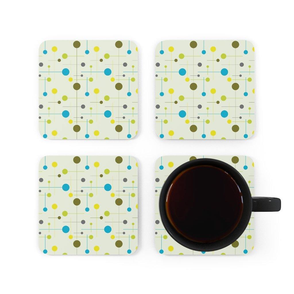 Retro Mid Century Mod Coaster Set, Green & Blue Abstract Lines | lovevisionkarma.com