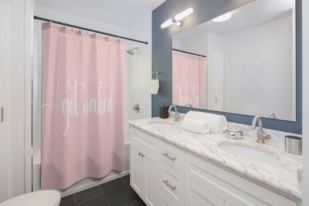 "Get naked" Blush Pink Funny Modern Minimalist Shower Curtain | lovevisionkarma.com