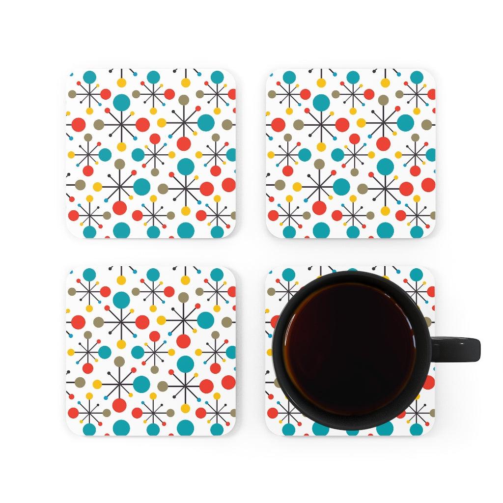 Retro 50s Atomic Starburst Colorful Mid Century Coaster Set | lovevisionkarma.com
