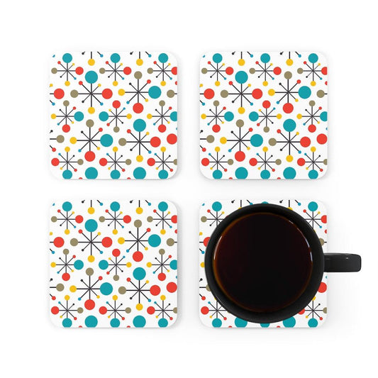 Retro 50s Atomic Starburst Colorful Mid Century Coaster Set | lovevisionkarma.com