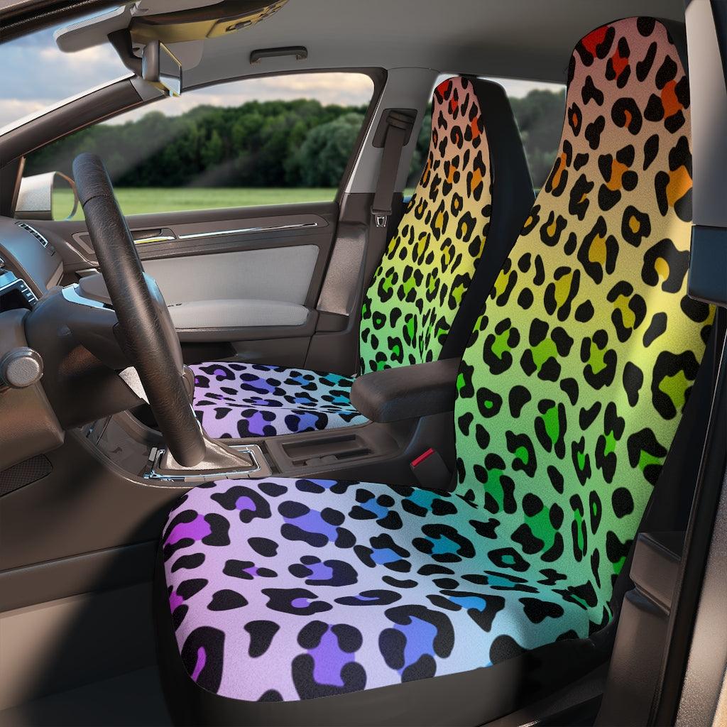 Groovy Leopard Print Rainbow Animal Print Car Seat Covers | lovevisionkarma.com