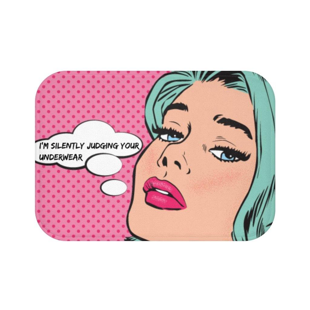 "Silently Judging" Comic Pop Art Funny Bath Mat | lovevisionkarma.com