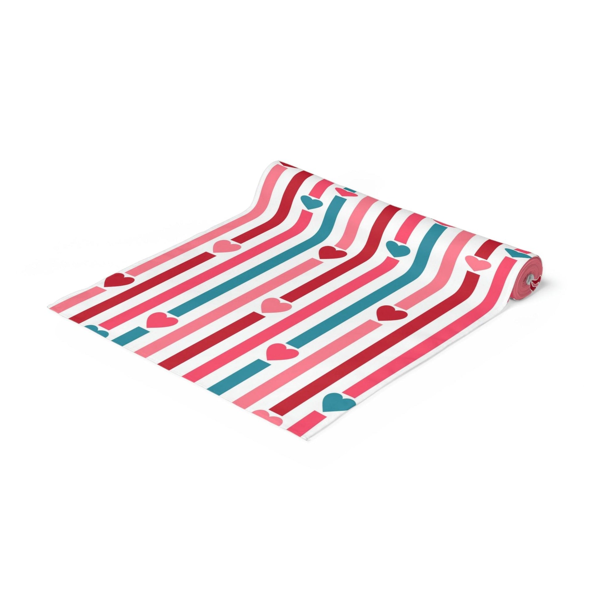 Retro Valentine Hearts and Stripes Multicolor Table Runner | lovevisionkarma.com