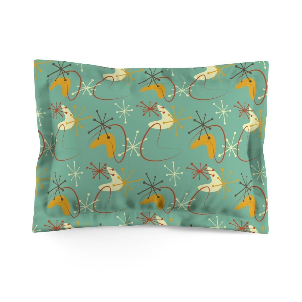 Atomic Burst and Boomerang Retro Blue & Mustard MCM Pillow Sham | lovevisionkarma.com