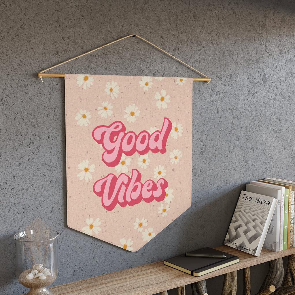 Groovy Good Vibes Daisy Pink & Peach MCM Wall Pennant | lovevisionkarma.com