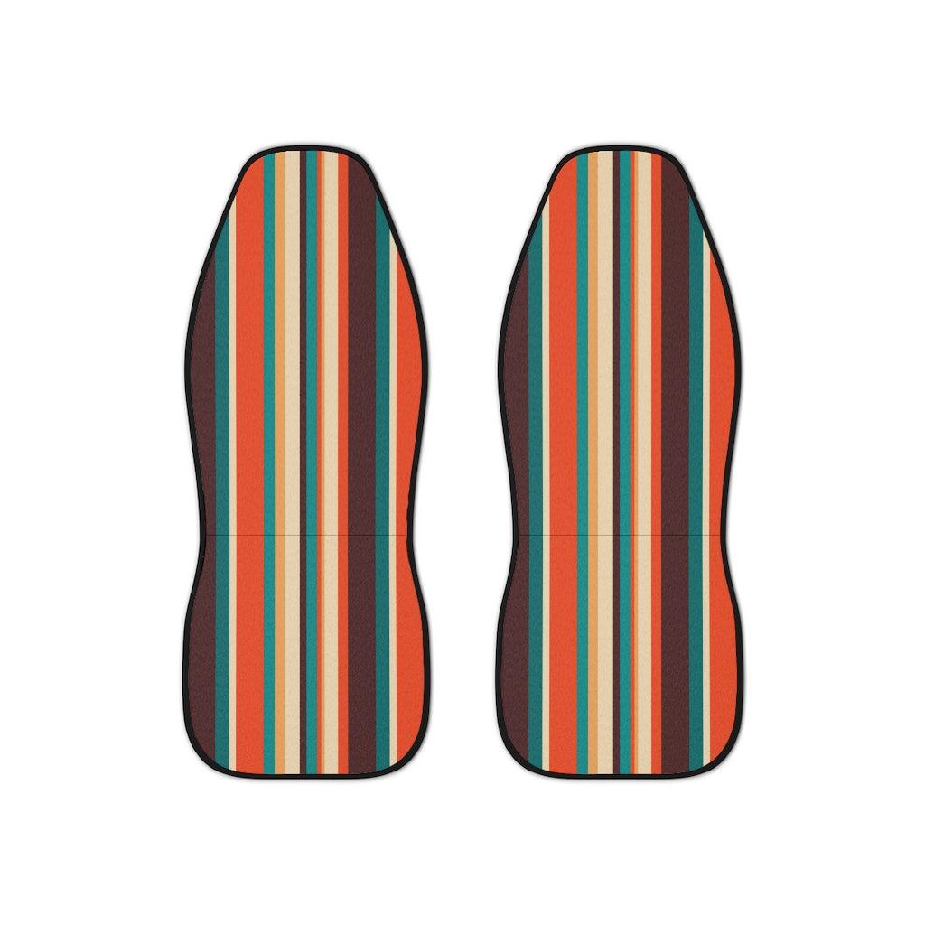 Retro 60s, 70s Mid Century Stripes Brown, Orange & Cream Car Seat Covers | lovevisionkarma.com