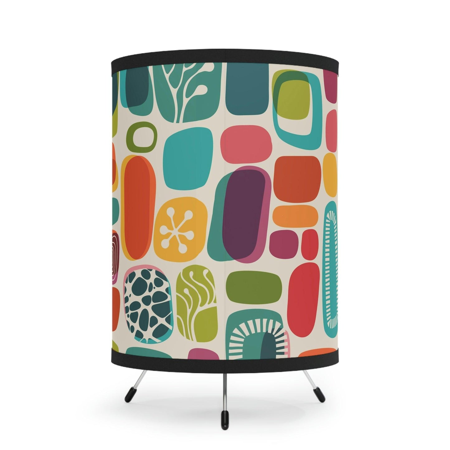 Retro 50s 60s Mid Century Mod Vibrant Abstract Tabletop Tripod Lamp | lovevisionkarma.com