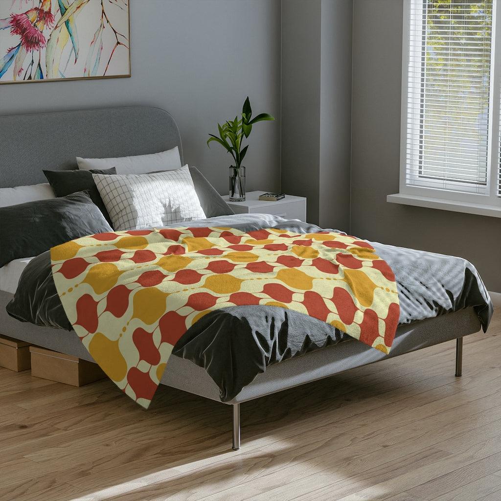Retro Mid Century Geometric Onion Mustard & Orange Velveteen Minky Blanket | lovevisionkarma.com