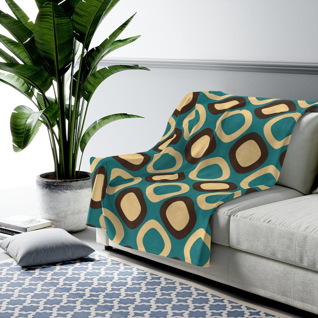 Retro Mod Squares Blue & Brown MCM Velveteen Lightweight Blanket | lovevisionkarma.com