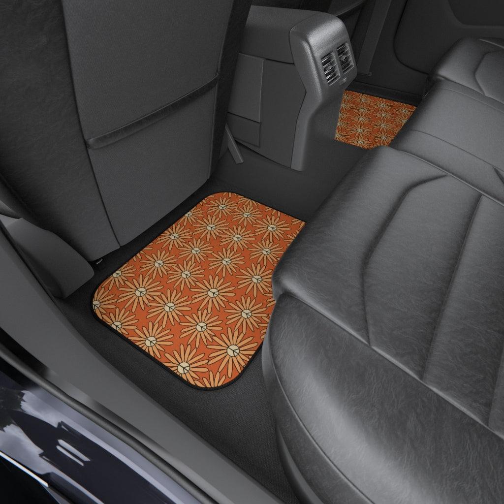 Groovy Boho Peace Sign Daisy Orange & Yellow Car Mats (Set of 4) | lovevisionkarma.com