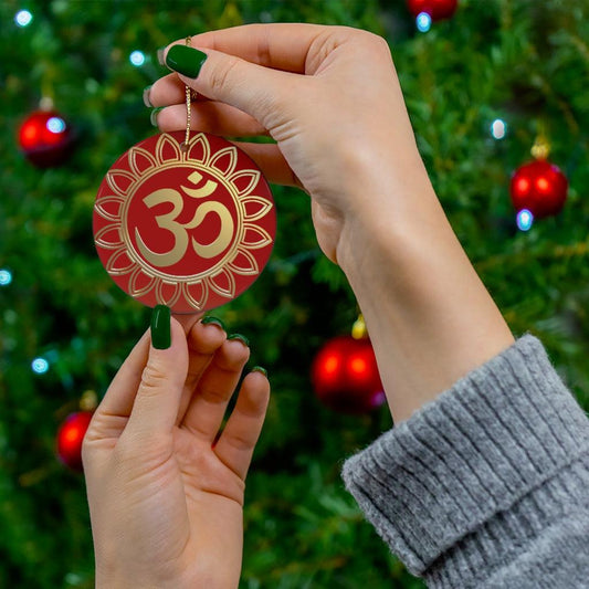 Om Red Ceramic Ornament for Diwali Decor & Christmas Tree Ornament | lovevisionkarma.com