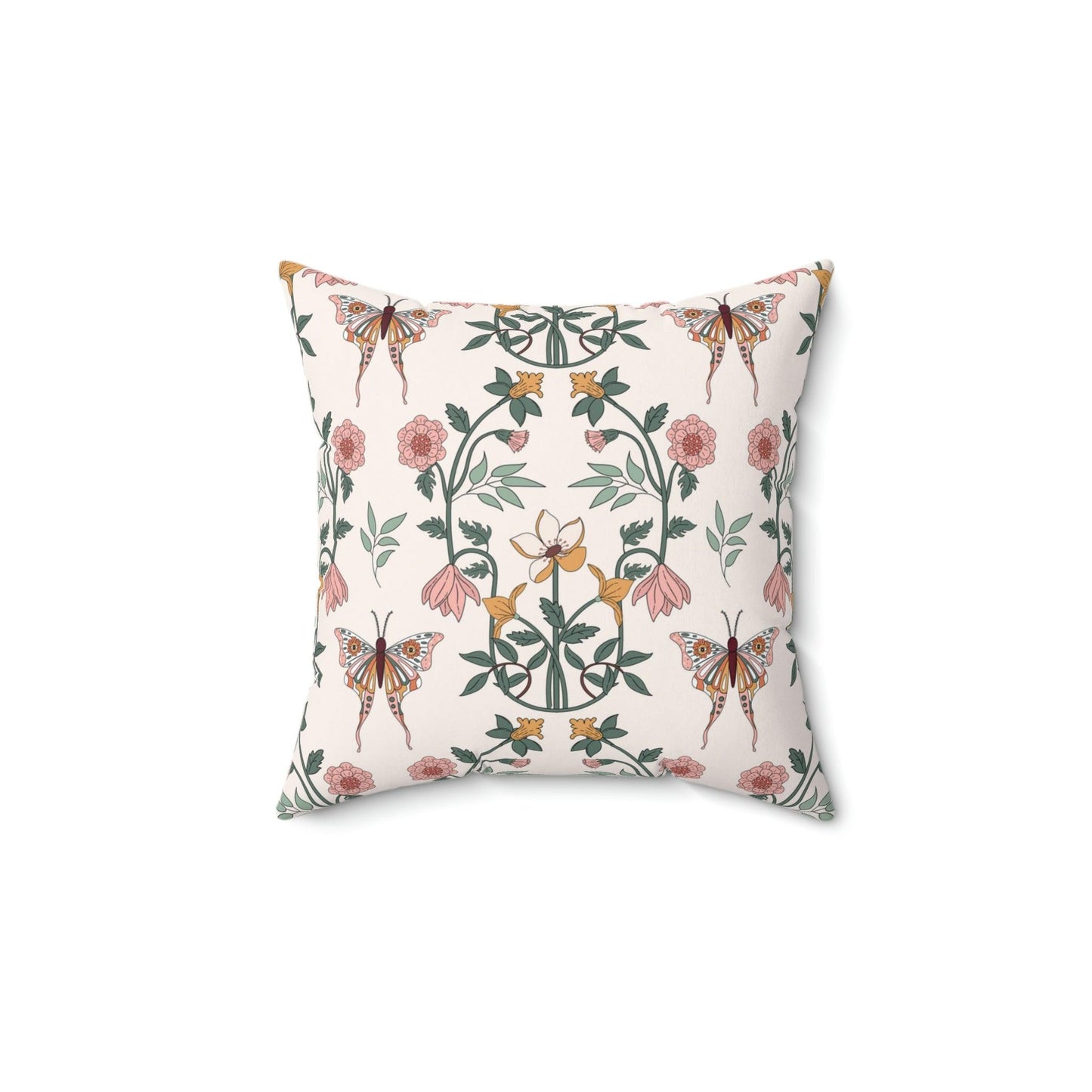 Boho Chic Florals and Moth Cottagecore Multicolor Throw Pillow | lovevisionkarma.com