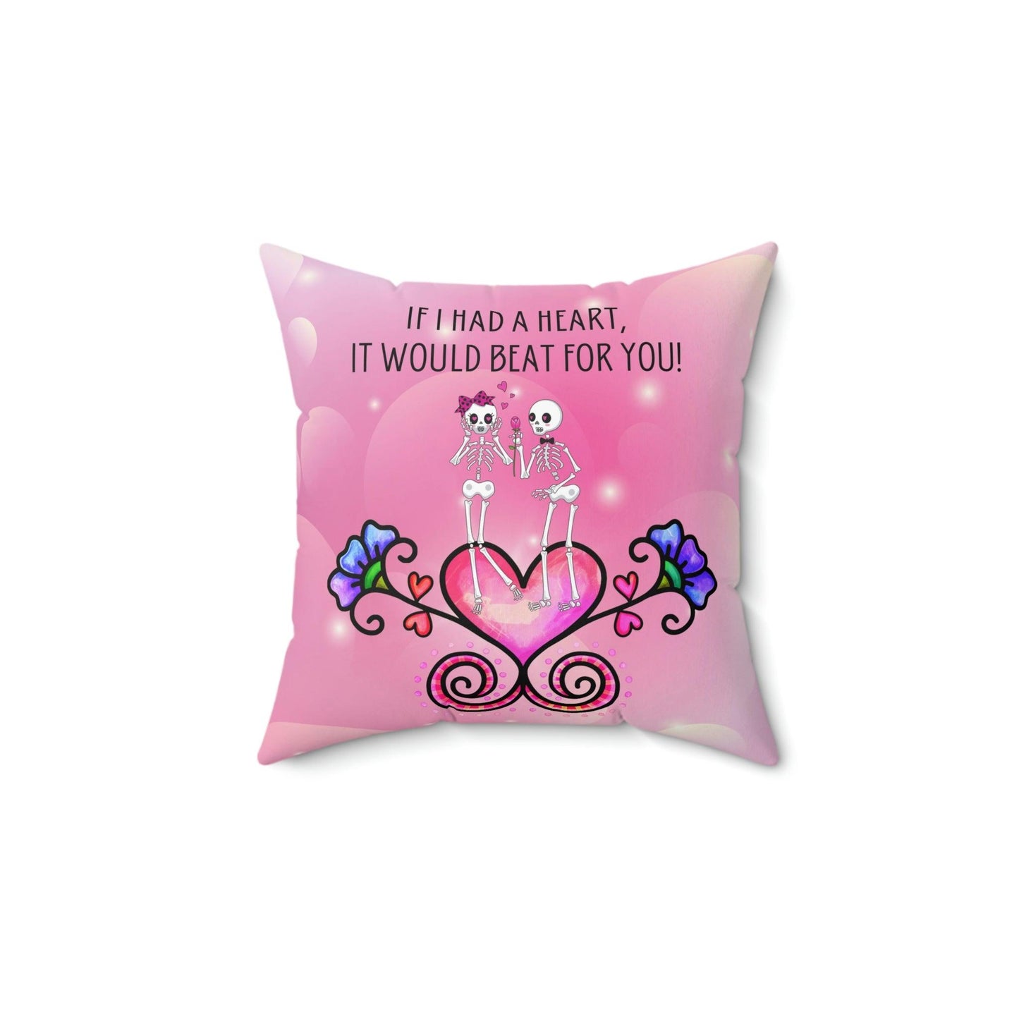 Cute Skeleton Couple Pink Funny Valentine's Day Pillow | lovevisionkarma.com