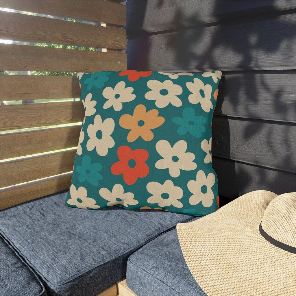 Boho Flowers Orange, Cream and Teal MCM Outdoor Pillow | lovevisionkarma.com