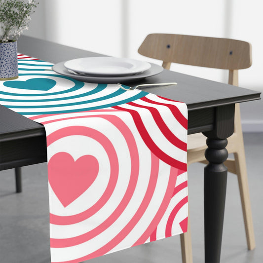 Hearts in Circles Pink, Red and Blue MCM Valentine Table Runner | lovevisionkarma.com