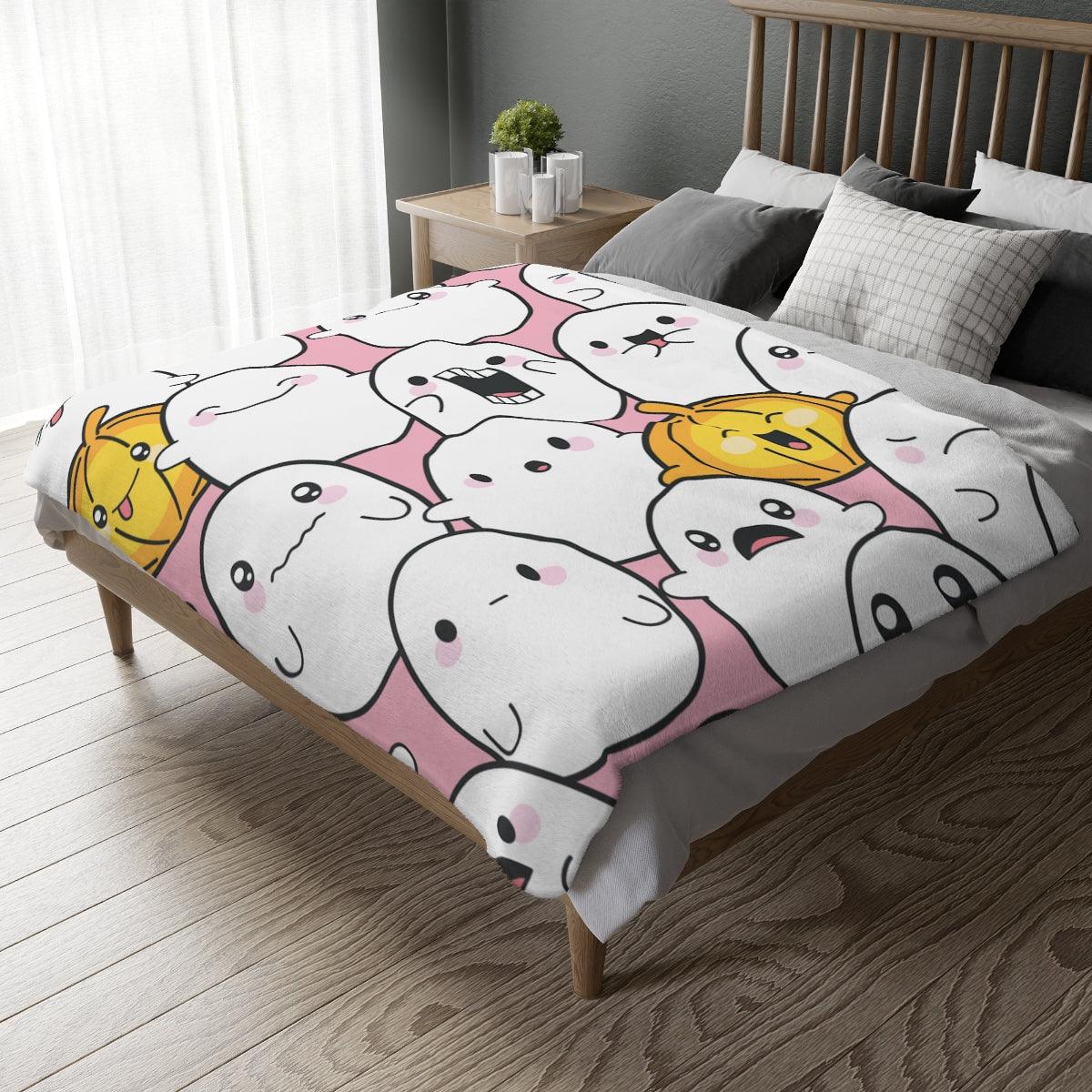 Kawaii Ghosts & Pumpkins Halloween Minky Blanket (Two-sided print) | lovevisionkarma.com