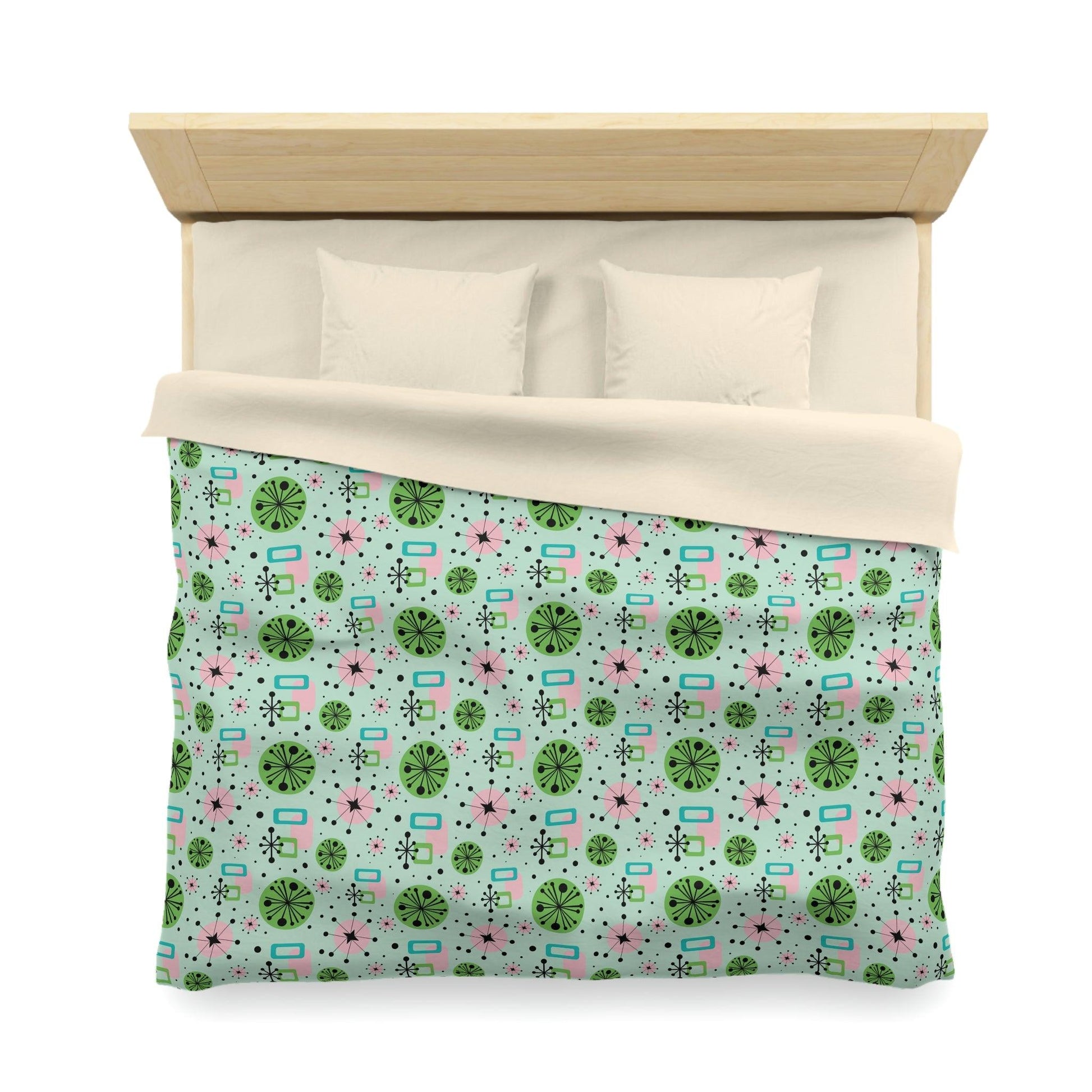 Retro 50s Atomic Burst Mid Century Mod Green, Pink & Blue Duvet Cover | lovevisionkarma.com