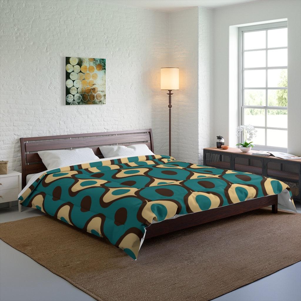 Retro 60s, 70s, Geometric Mid Century Mod Blue Comforter | lovevisionkarma.com