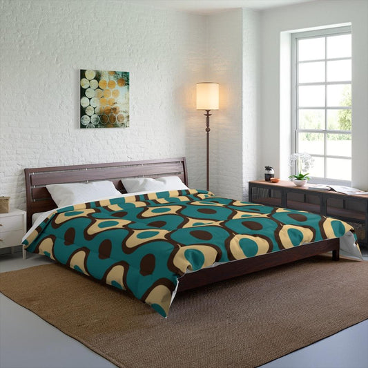 Retro 60s, 70s, Geometric Mid Century Mod Blue Comforter | lovevisionkarma.com