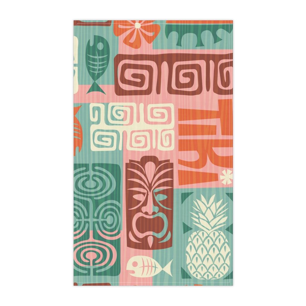 Retro 60's Tiki Pink & Green Kitchen Tea Towel | lovevisionkarma.com