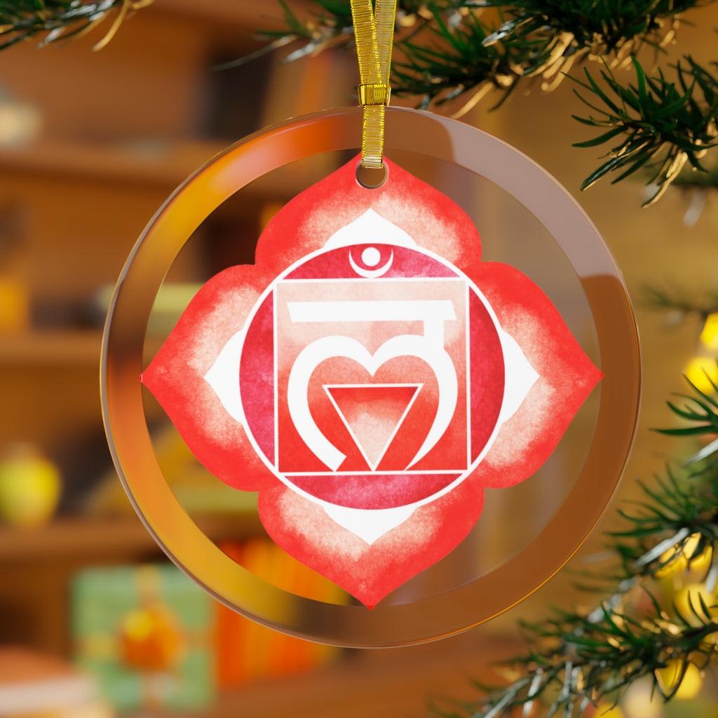 Muladhara, Root or First Chakra Glass Ornament, Yoga Christmas Ornament | lovevisionkarma.com
