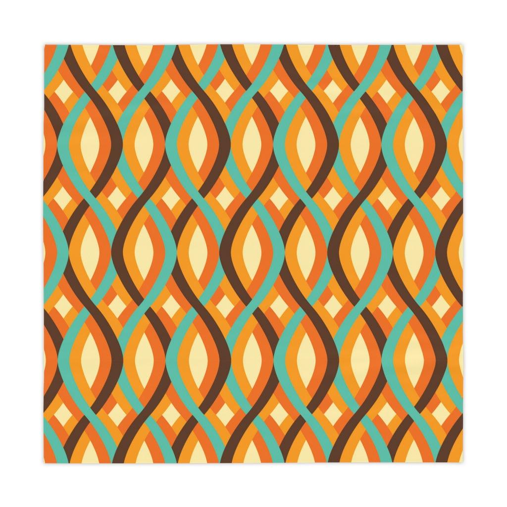 Retro Geometric Waves Mid Century Mod Brown and Orange Tablecloth | lovevisionkarma.com