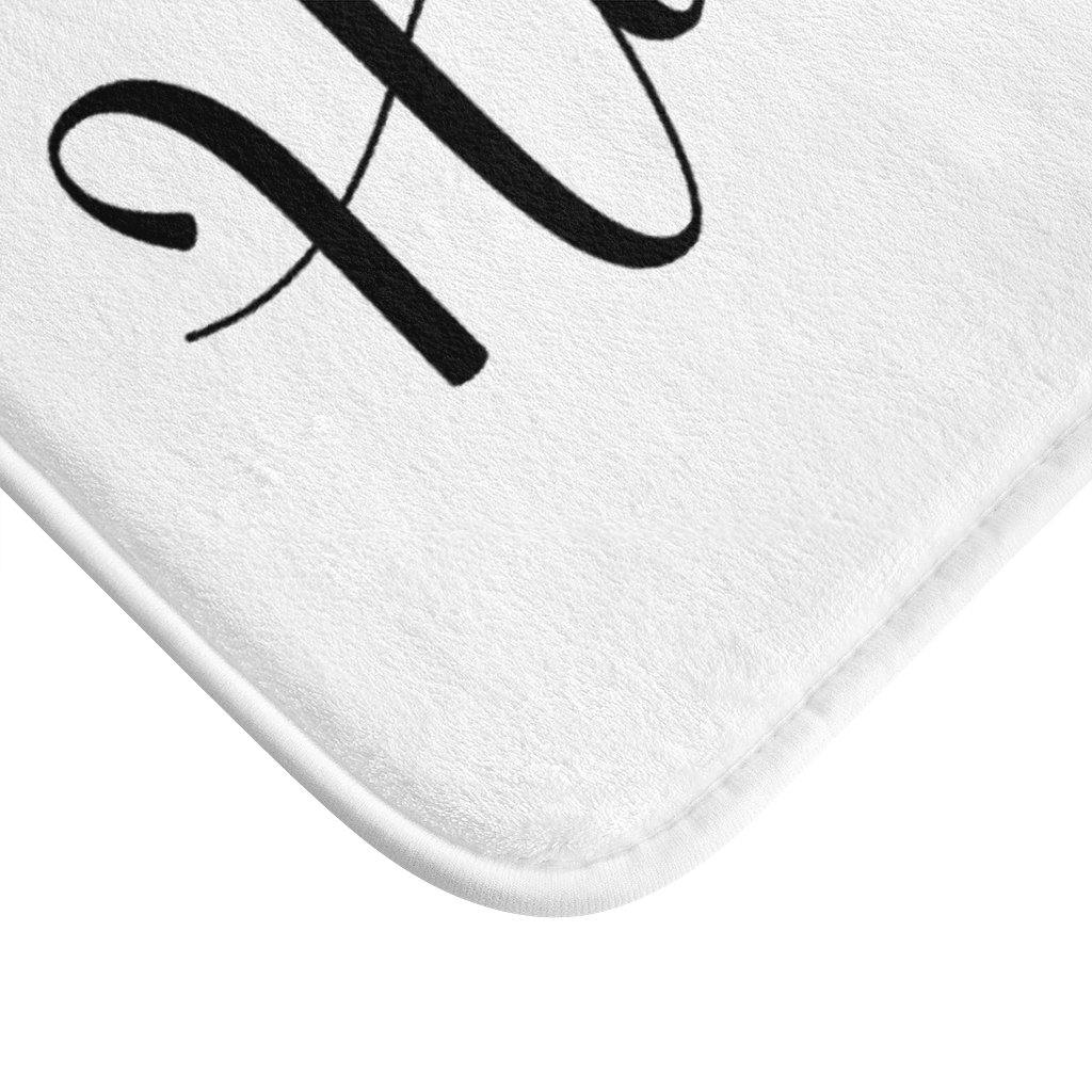 "Hubby" White Modern Minimalist Bath Mat | lovevisionkarma.com