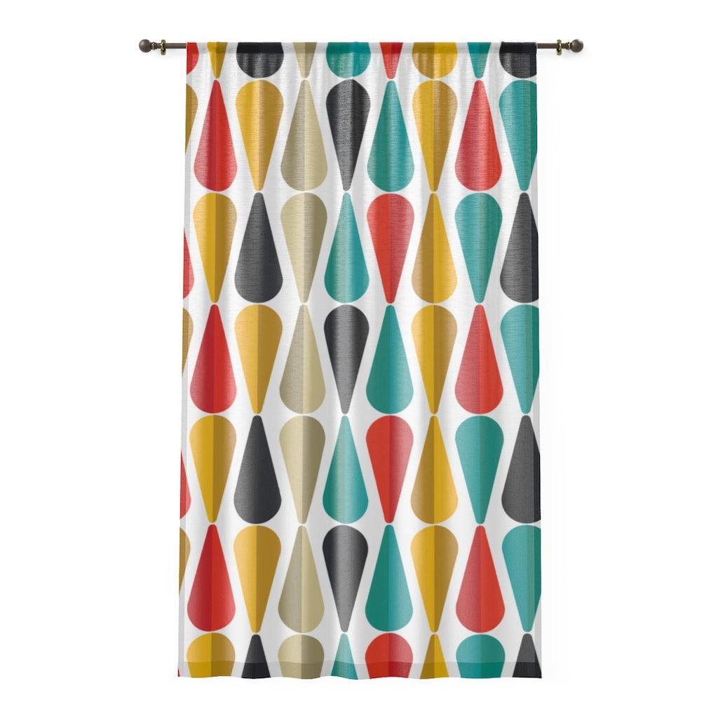 Retro Mid Century Mod Geometric Multicolor Sheer Window Curtain | lovevisionkarma.com