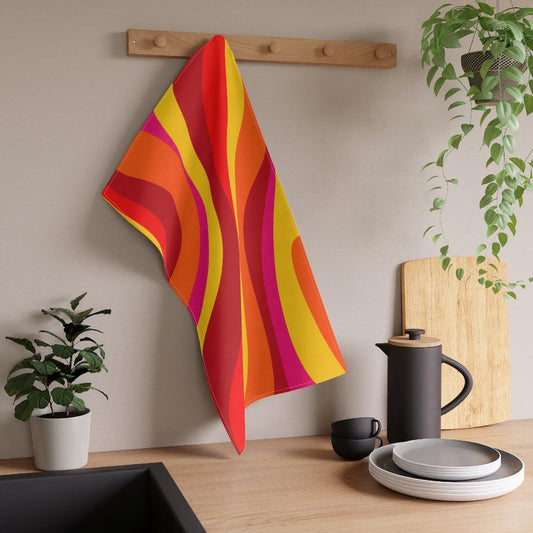 Groovy 60's Retro Hippie Swirls Orange & Yellow Kitchen Towel | lovevisionkarma.com