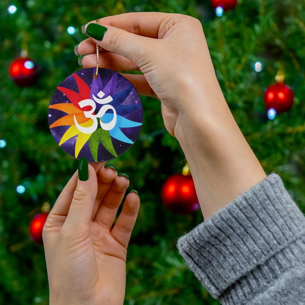 Om Rainbow Petal Mandala Ceramic Ornament for Diwali Decor & Christmas Tree Ornament | lovevisionkarma.com