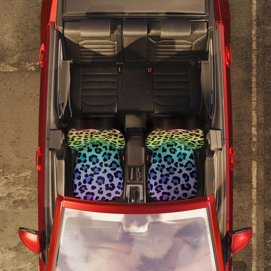 Groovy Leopard Print Rainbow Animal Print Car Seat Covers | lovevisionkarma.com