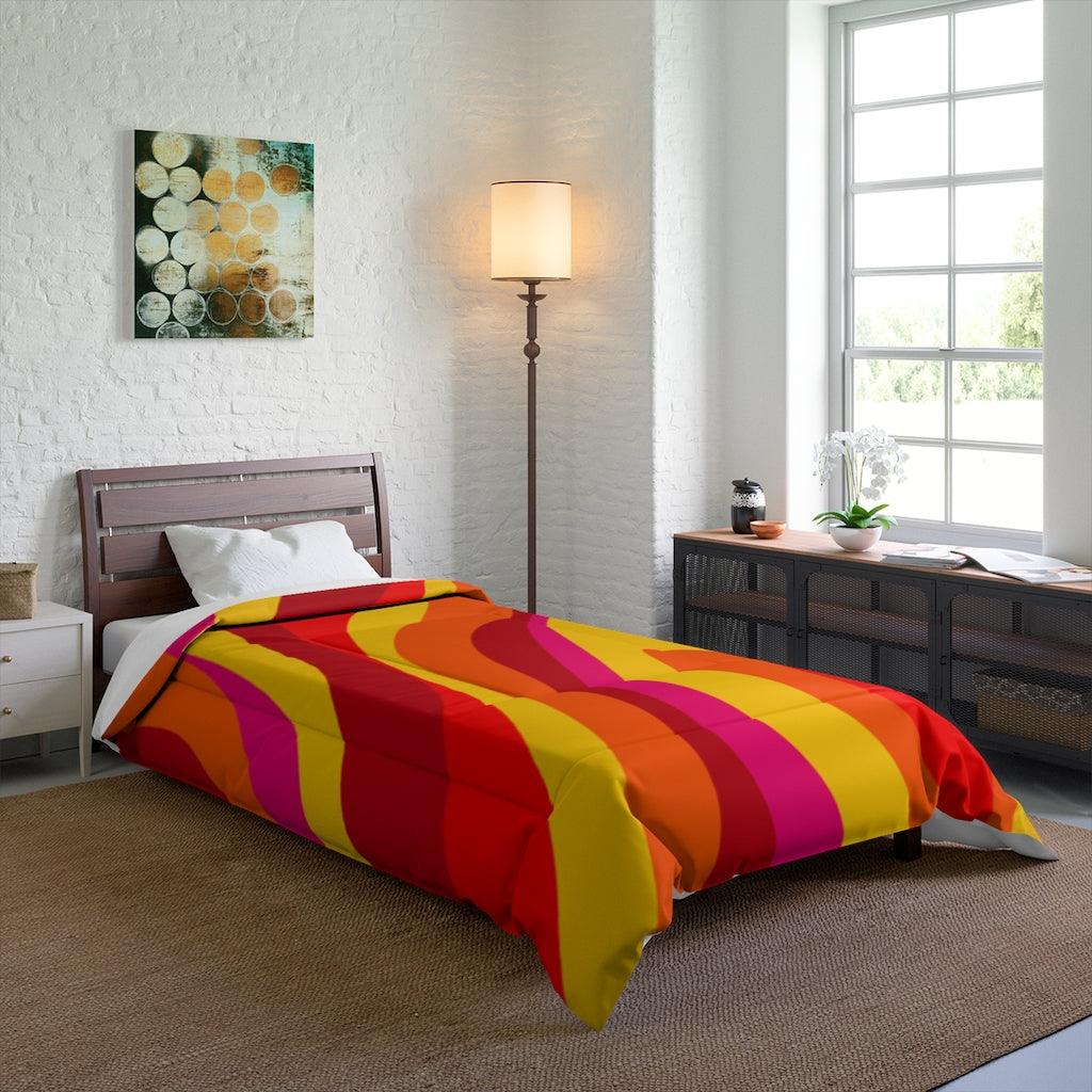 Groovy 60's Hippie Retro Swirl Orange, Yellow and Red MCM Comforter | lovevisionkarma.com