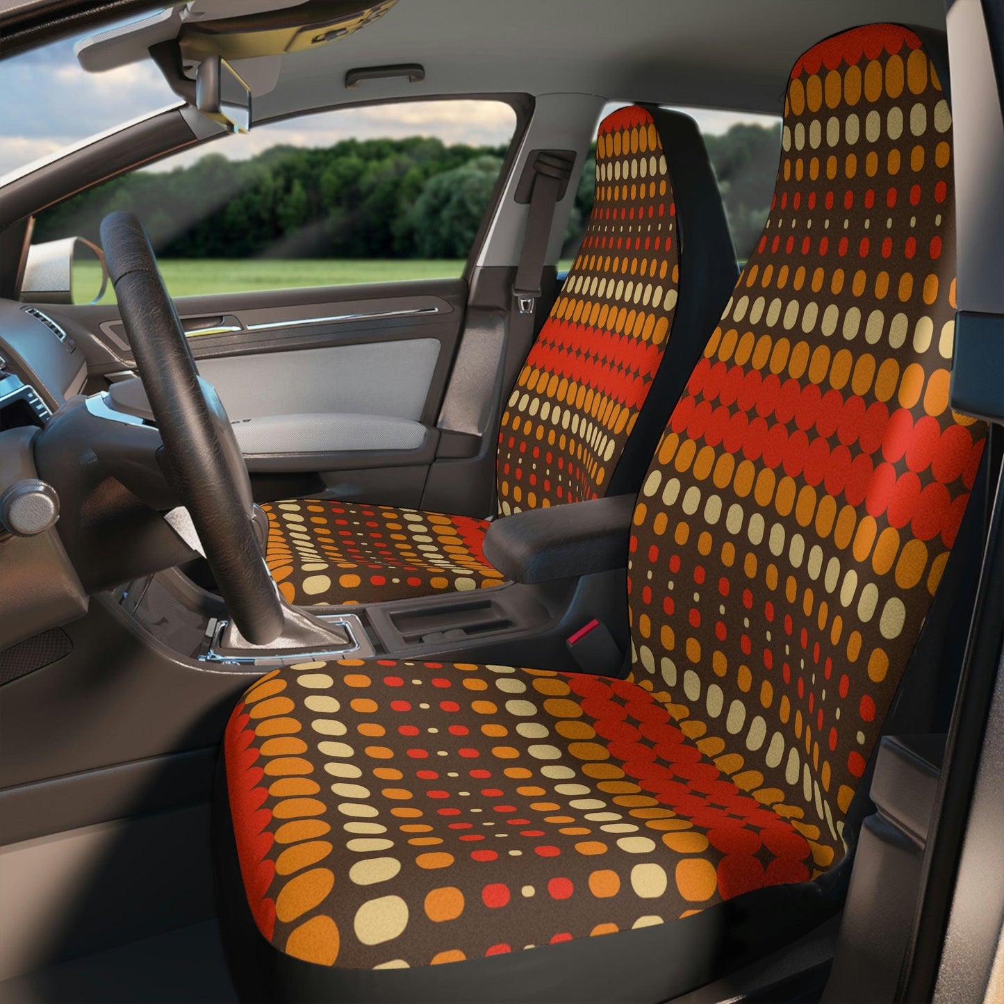 Retro 60s 70s Funky Mid Century Orange & Brown Car Seat Covers | lovevisionkarma.com
