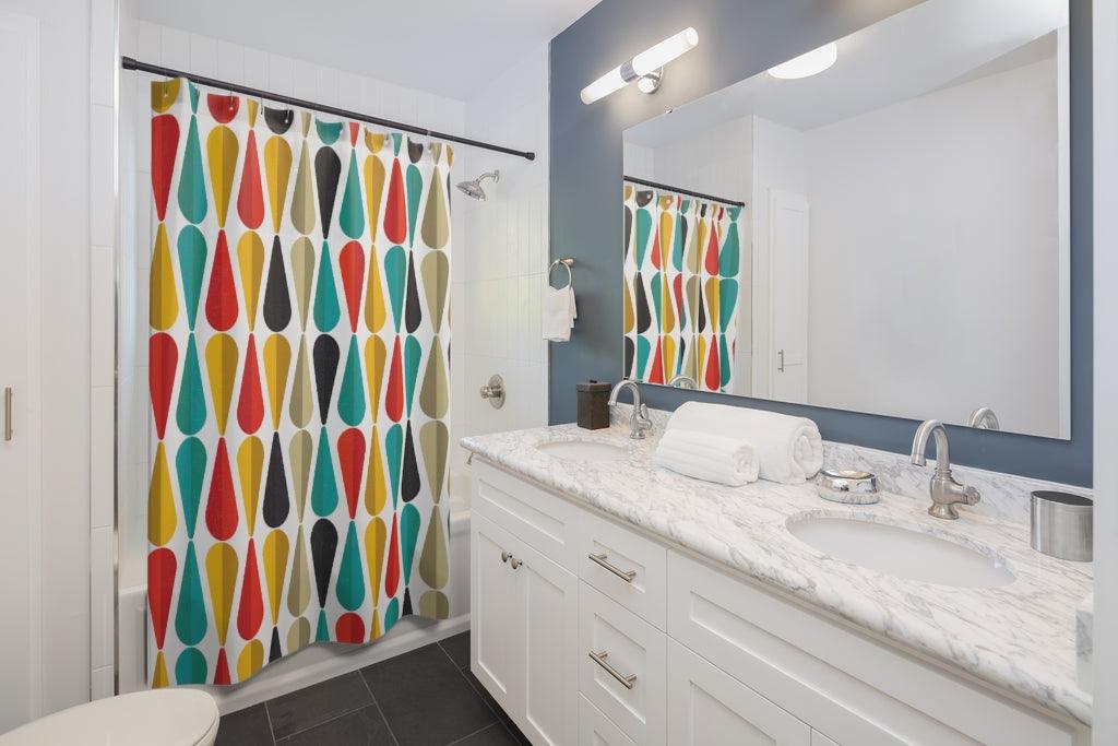Retro Mid Century Geometric Multicolor Shower Curtain | lovevisionkarma.com