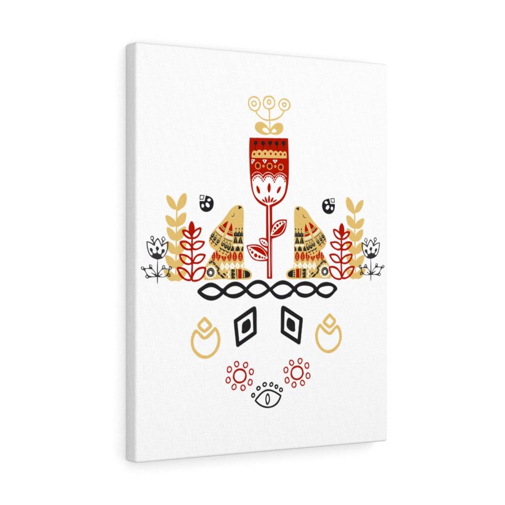 Scandinavian Nordic Folk Art Rabbits Mustard & Red Canvas Gallery Wrap | lovevisionkarma.com