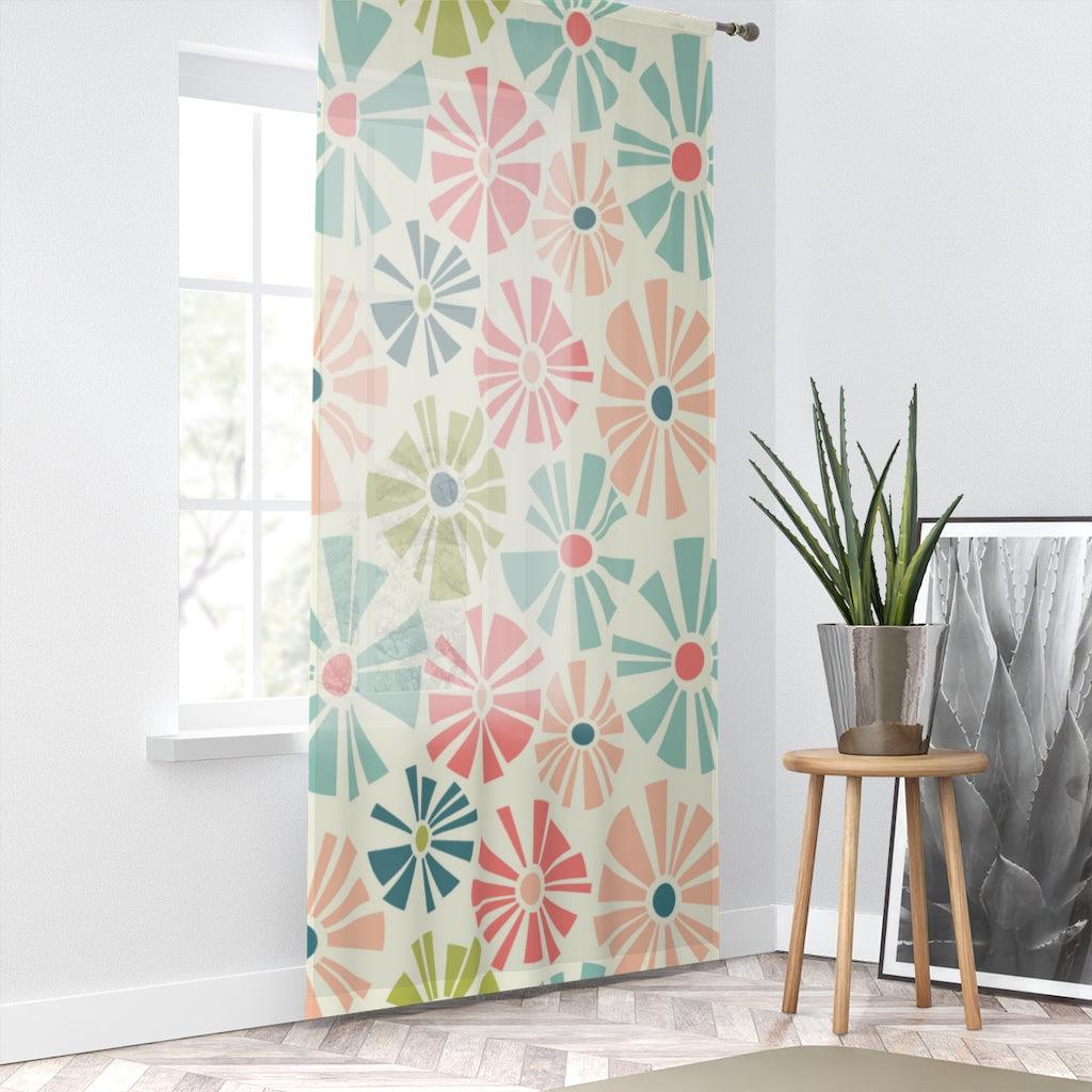 Retro Flowers Mid Century Mod Multicolor Sheer Window Curtain | lovevisionkarma.com