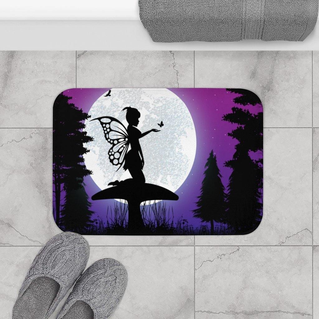 Twilight Fairy Silhouette Full Moon Whimsical Bath Mat | lovevisionkarma.com