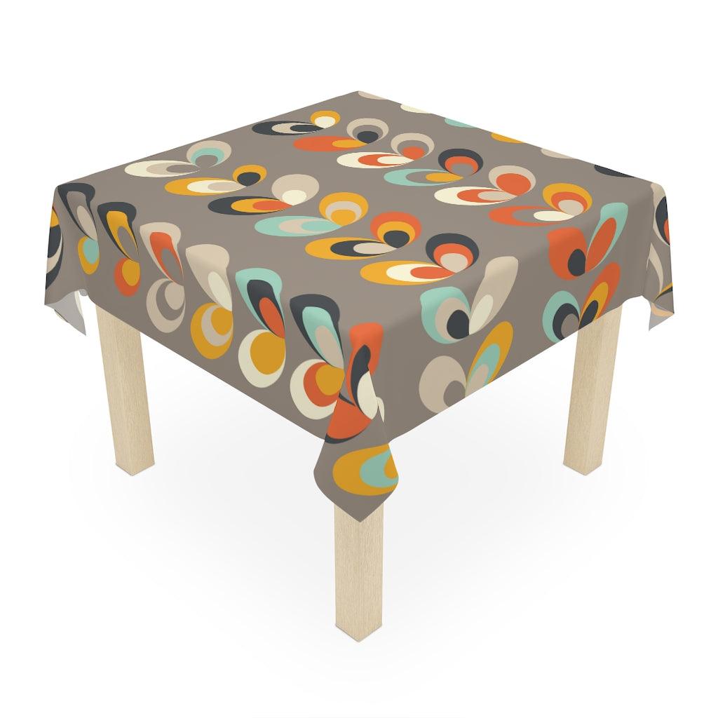 Retro Scandi Leaves MCM Danish Gray Tablecloth | lovevisionkarma.com